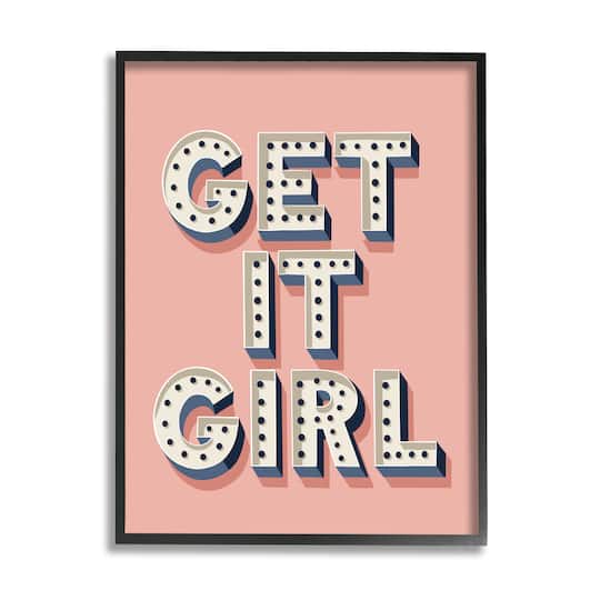 Stupell Industries Get It Girl Bold Polka Dot Typography over Pink in Black Frame Wall Art